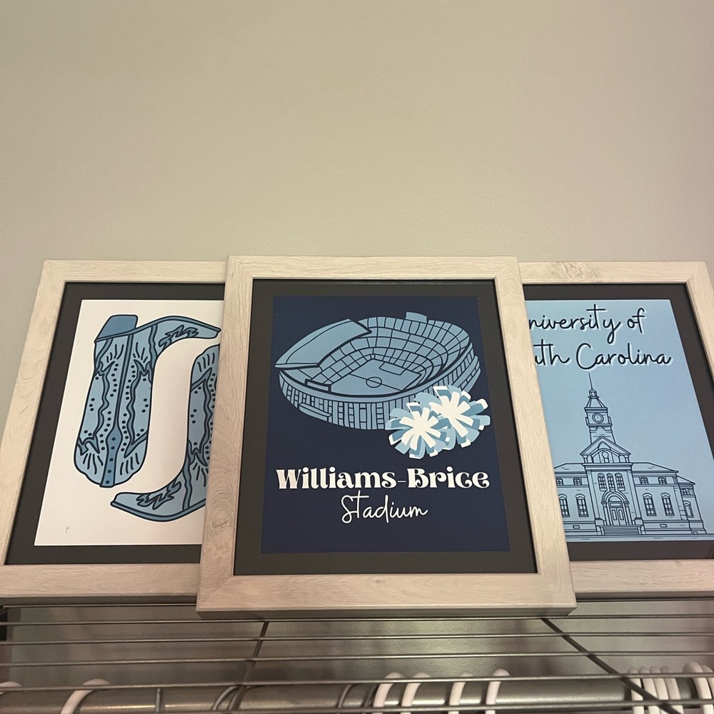 Blue and White Stadium Art Print With Frame